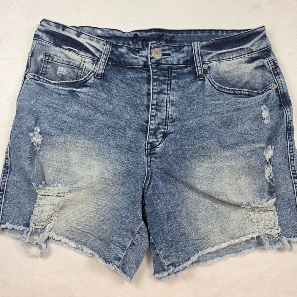 Copperflash High Rise Distressed Denim Shorts Blue Button Fly Size 12‎ CM072